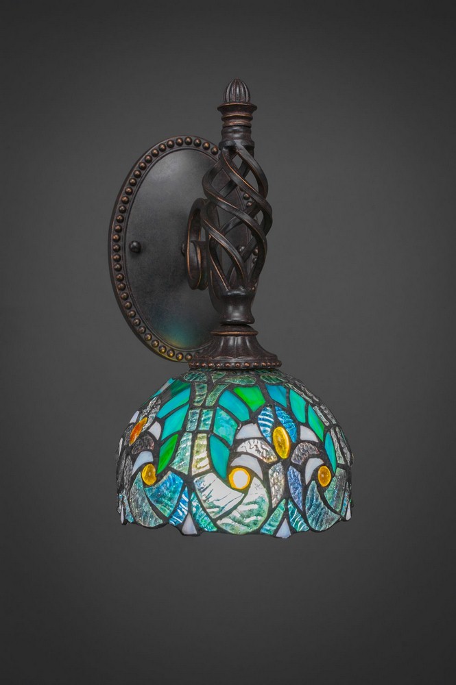 Toltec Lighting-161-DG-9925-Elegante - 1 Light Wall Sconce-12.25 Inches Tall and 7 Inches Wide Dark Granite Turquoise Cypress Art Dark Granite Finish with Roman Jewel Tiffany Glass