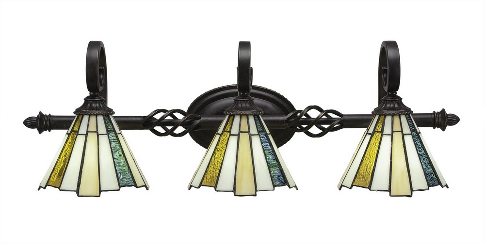 Toltec Lighting-163-DG-9335-Elegante - 3 Light Bath Bar-9.5 Inches Tall and Inches Wide Dark Granite Sequoia Art Dark Granite Finish with Zion Tiffany Glass