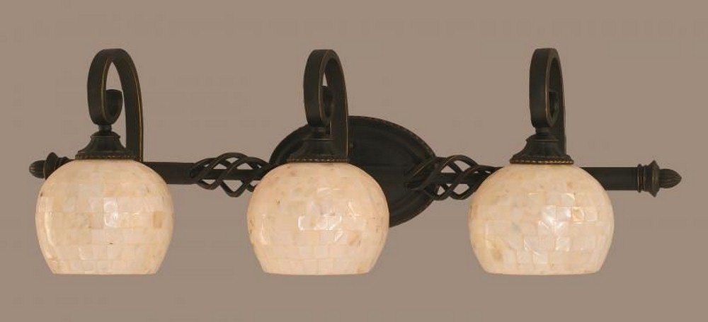 Toltec Lighting-163-DG-405-Elegante - 3 Light Bath Bar-9.75 Inches Tall and 8.75 Inches Wide Dark Granite Mystic Seashell Elegante - 3 Light Bath Bar-9.75 Inches Tall and 8.75 Inches Wide