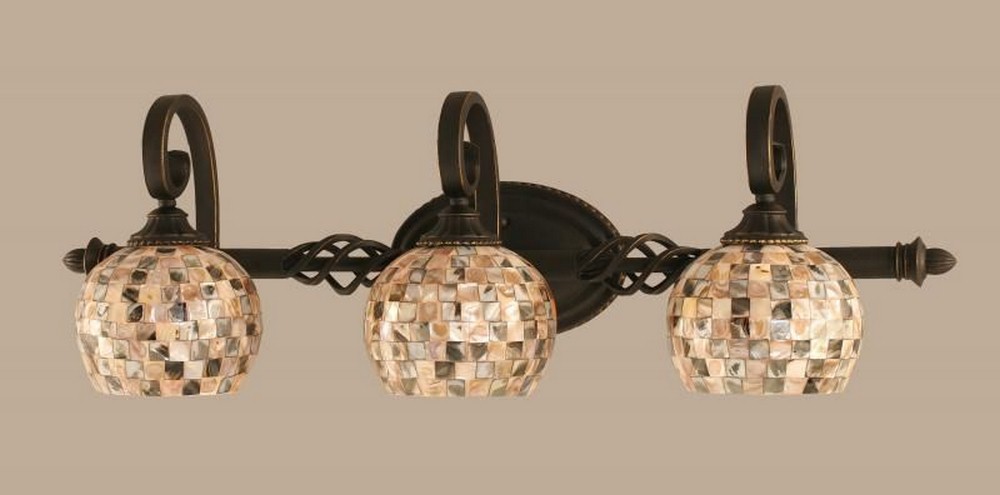 Toltec Lighting-163-DG-407-Elegante - 3 Light Bath Bar-9.75 Inches Tall and 8.75 Inches Wide Dark Granite Sea Mist Seashell Elegante - 3 Light Bath Bar-9.75 Inches Tall and 8.75 Inches Wide