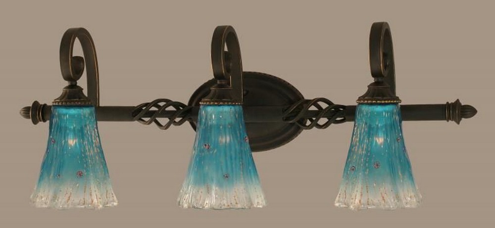 Toltec Lighting-163-DG-725-Elegante - 3 Light Bath Bar-11.25 Inches Tall and 9.5 Inches Wide Dark Granite Teal Crystal Elegante - 3 Light Bath Bar-11.25 Inches Tall and 9.5 Inches Wide