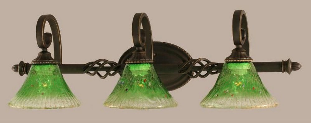 Toltec Lighting-163-DG-753-Elegante - 3 Light Bath Bar-8.75 Inches Tall and 10 Inches Wide Dark Granite Kiwi Green Crystal Dark Granite Finish with Amber Crystal Glass