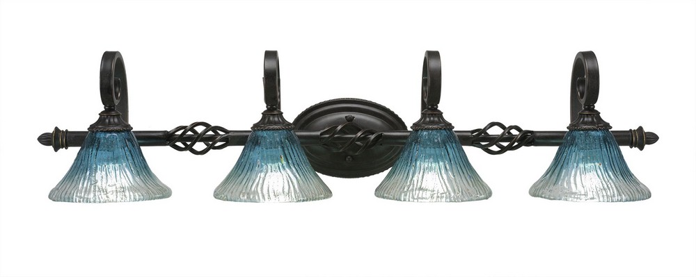 Toltec Lighting-164-DG-458-Elegante - 4 Light Bath Bar-9 Inches Tall and 10 Inches Wide Dark Granite Teal Crystal Dark Granite Finish with Chocolate Icing Glass