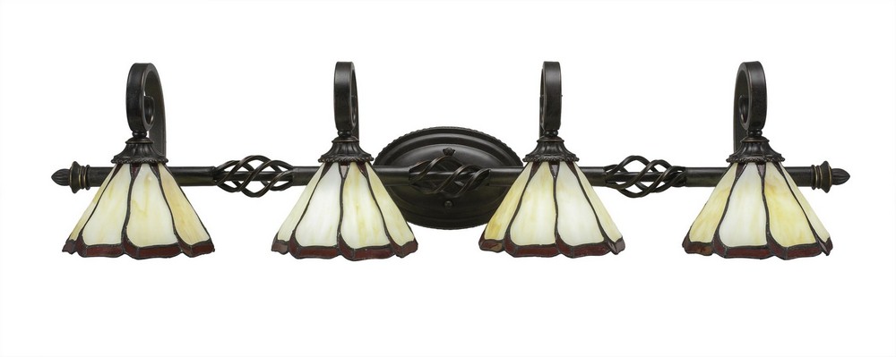 Toltec Lighting-164-DG-9165-Elegante - 4 Light Bath Bar-8.75 Inches Tall and Inches Wide Dark Granite Honey/Burgundy Flair Art Dark Granite Finish with Amber Dragonfly Mini Tiffany Glass