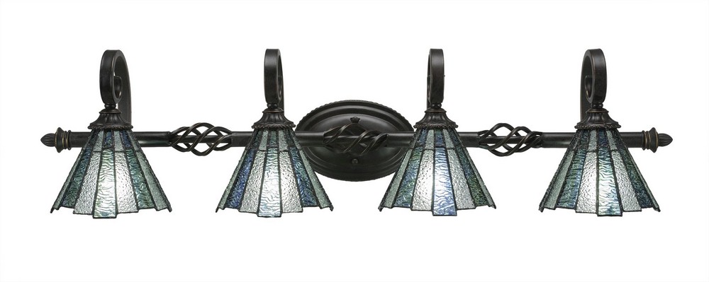 Toltec Lighting-164-DG-9325-Elegante - 4 Light Bath Bar-9.5 Inches Tall and Inches Wide Dark Granite Sea Ice Art Dark Granite Finish with Zion Tiffany Glass