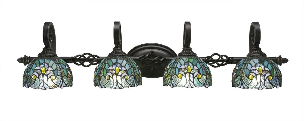 Toltec Lighting-164-DG-9925-Elegante - 4 Light Bath Bar-8.75 Inches Tall and Inches Wide Dark Granite Turquoise Cypress Art Dark Granite Finish with Amber Dragonfly Mini Tiffany Glass