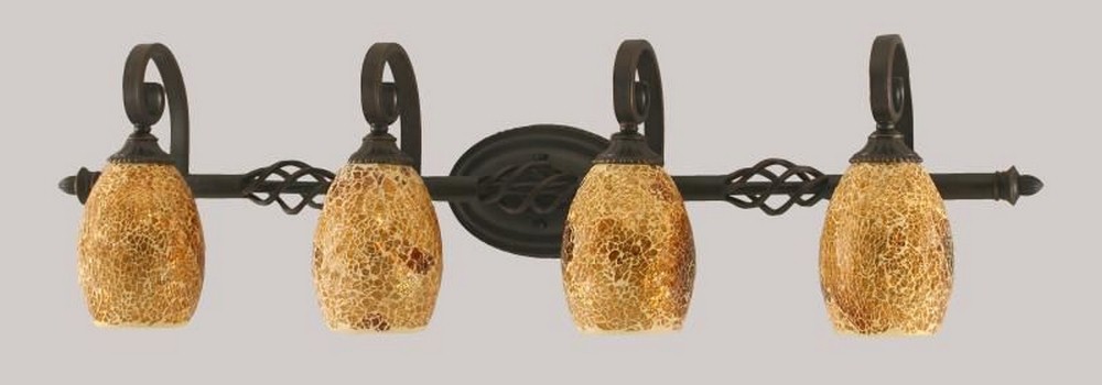 Toltec Lighting-164-DG-4175-Elegante - 4 Light Bath Bar-11 Inches Tall and Inches Wide Dark Granite Gold Fusion Dark Granite Finish with Roman Jewel Mini Tiffany Glass