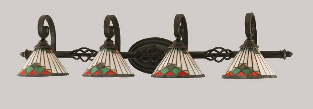 Toltec Lighting-164-DG-9375-Elegante - 4 Light Bath Bar-8.75 Inches Tall and Inches Wide Dark Granite Green Sunray Mini Art Dark Granite Finish with Ivory Cypress Tiffany Glass