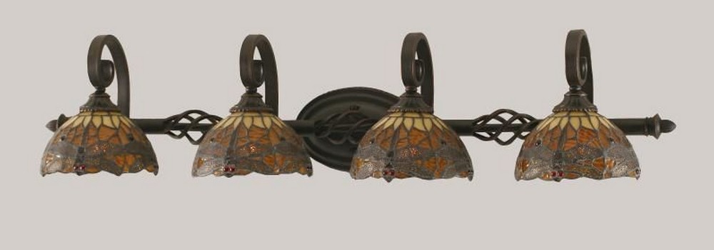 Toltec Lighting-164-DG-9465-Elegante - 4 Light Bath Bar-8.75 Inches Tall and Inches Wide Dark Granite Amber Dragonfly Dark Granite Finish with Amber Dragonfly Mini Tiffany Glass