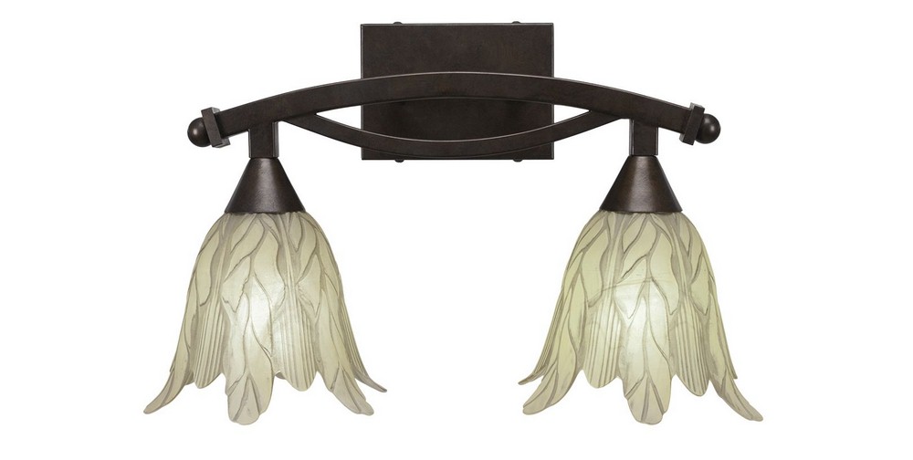 Toltec Lighting-172-BRZ-1025-Bow - 2 Light Bath Bar-11.5 Inches Tall and 18.25 Inches Wide Bronze Vanilla Leaf Black Copper Finish with Vanilla Leaf Glass