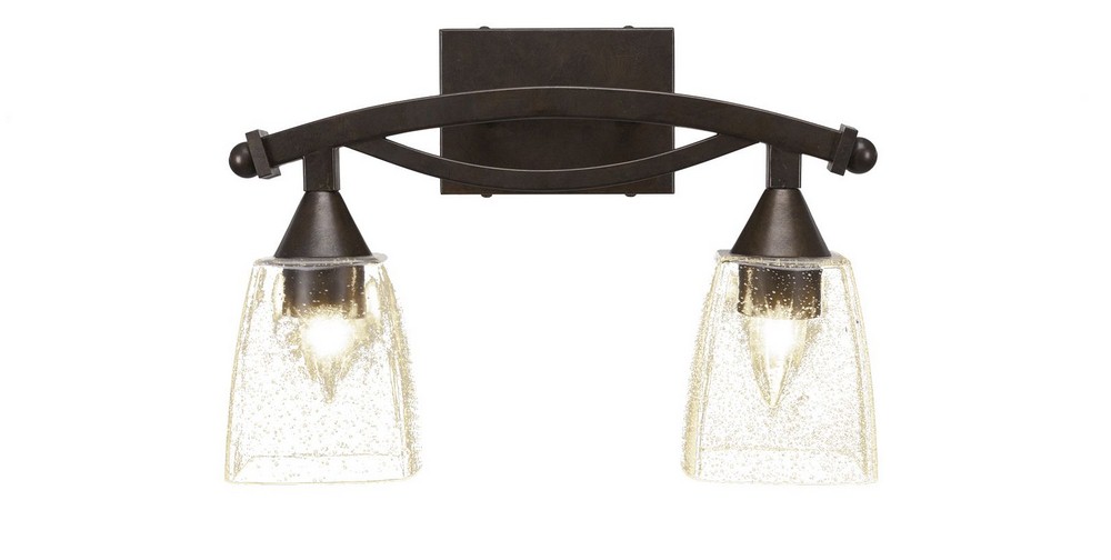 Toltec Lighting-172-BRZ-461-Bow - 2 Light Bath Bar-10.5 Inches Tall and 15.5 Inches Wide Bronze Clear Bubble Black Copper Finish with White Muslin Glass