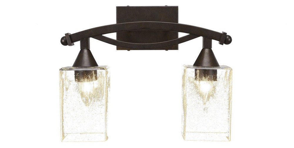 Toltec Lighting-172-BRZ-530-Bow - 2 Light Bath Bar-11.75 Inches Tall and 15.5 Inches Wide Bronze Clear Bubble Black Copper Finish with White Muslin Glass