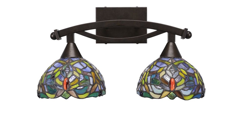 Toltec Lighting-172-BRZ-9905-Bow - 2 Light Bath Bar-9.75 Inches Tall and 17.75 Inches Wide Bronze Kaleidoscope Art Black Copper Finish with Kaleidoscope Tiffany Glass