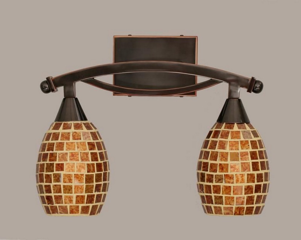 Toltec Lighting-172-BC-409-Bow - 2 Light Bath Bar-12.25 Inches Tall and 8.5 Inches Wide Black Copper Copper Mosaic Black Copper Finish with Ivory Glaze Seashell Glass