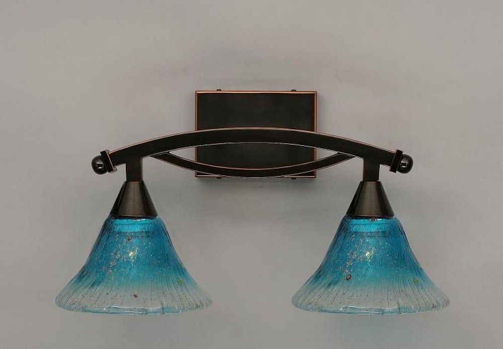 Toltec Lighting-172-BC-458-Bow - 2 Light Bath Bar-10 Inches Tall and 9.25 Inches Wide Black Copper Teal Crystal Bow - 2 Light Bath Bar-10 Inches Tall and 9.25 Inches Wide