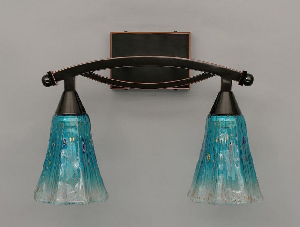 Toltec Lighting-172-BC-725-Bow - 2 Light Bath Bar-12.5 Inches Tall and 8.5 Inches Wide Black Copper Teal Crystal Bow - 2 Light Bath Bar-12.5 Inches Tall and 8.5 Inches Wide