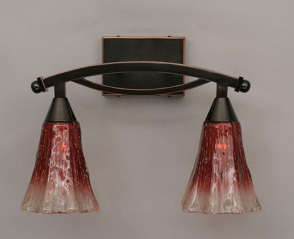 Toltec Lighting-172-BC-726-Bow - 2 Light Bath Bar-12.5 Inches Tall and 8.5 Inches Wide Black Copper Raspberry Crystal Bow - 2 Light Bath Bar-12.5 Inches Tall and 8.5 Inches Wide