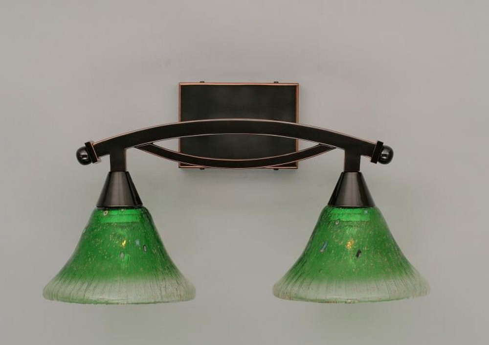 Toltec Lighting-172-BC-753-Bow - 2 Light Bath Bar-10.75 Inches Tall and 9.5 Inches Wide Black Copper Kiwi Green Crystal Bronze Finish with Amber Crystal Glass