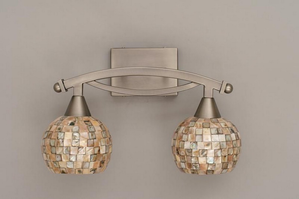 Toltec Lighting-172-BN-407-Bow - 2 Light Bath Bar-10.75 Inches Tall and 9 Inches Wide Brushed Nickel Sea Mist Seashell Bronze Finish with Mystic Seashell Glass