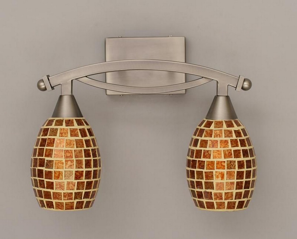 Toltec Lighting-172-BN-409-Bow - 2 Light Bath Bar-12.25 Inches Tall and 8.5 Inches Wide Brushed Nickel Copper Mosaic Black Copper Finish with Ivory Glaze Seashell Glass