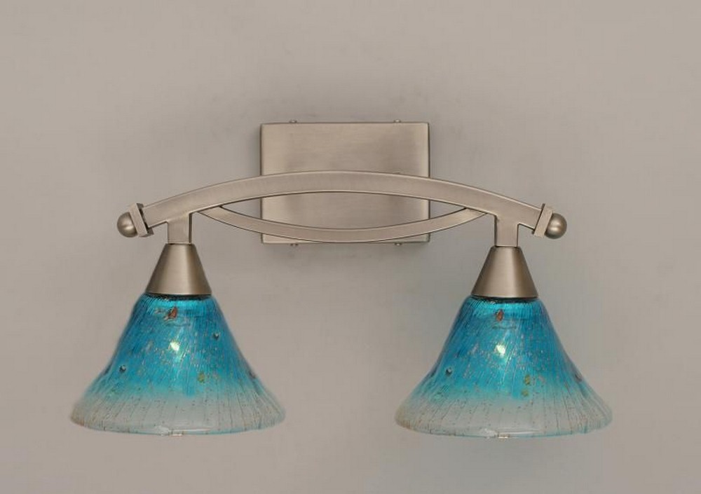 Toltec Lighting-172-BN-458-Bow - 2 Light Bath Bar-10 Inches Tall and 9.25 Inches Wide Brushed Nickel Teal Crystal Bow - 2 Light Bath Bar-10 Inches Tall and 9.25 Inches Wide