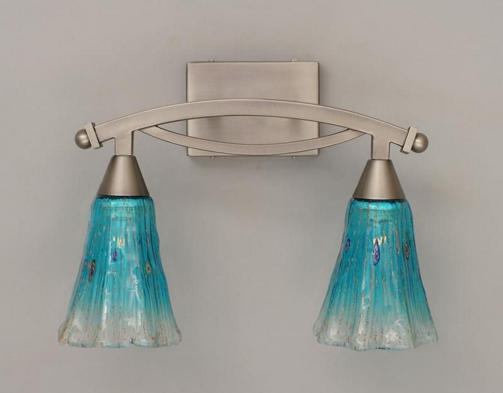 Toltec Lighting-172-BN-725-Bow - 2 Light Bath Bar-12.5 Inches Tall and 8.5 Inches Wide Brushed Nickel Teal Crystal Bow - 2 Light Bath Bar-12.5 Inches Tall and 8.5 Inches Wide