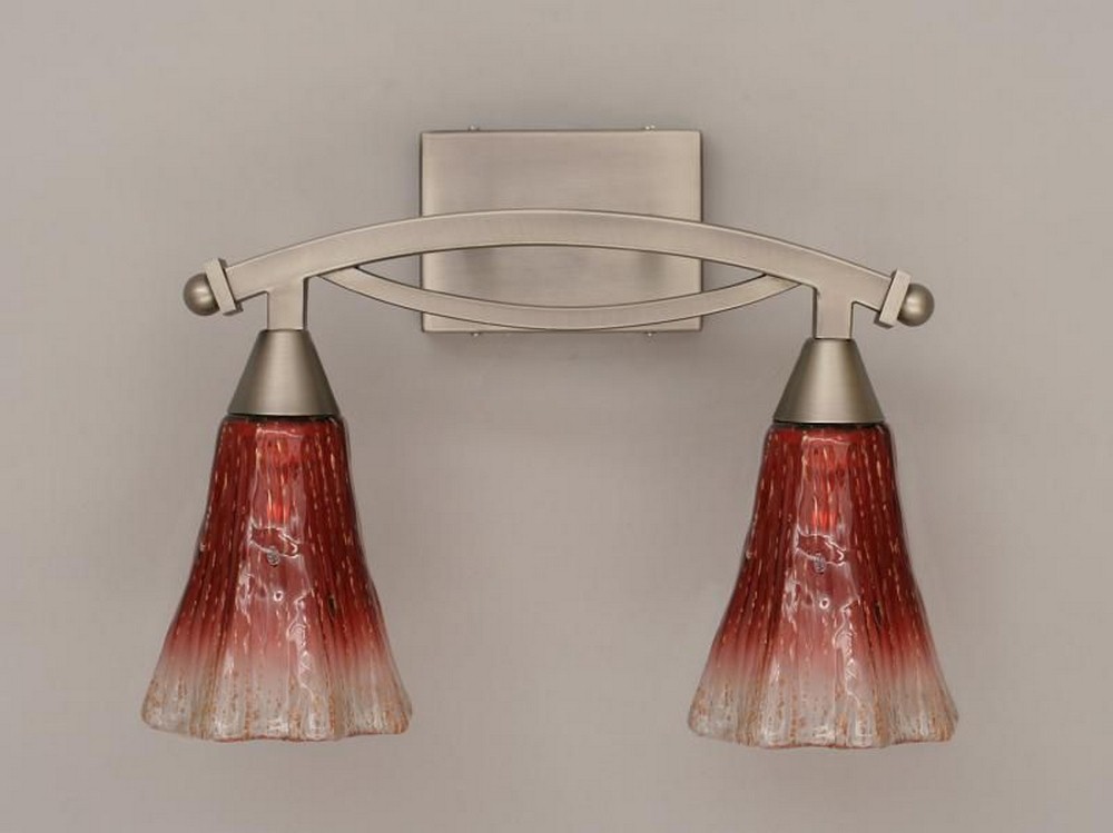 Toltec Lighting-172-BN-726-Bow - 2 Light Bath Bar-12.5 Inches Tall and 8.5 Inches Wide Brushed Nickel Raspberry Crystal Bow - 2 Light Bath Bar-12.5 Inches Tall and 8.5 Inches Wide