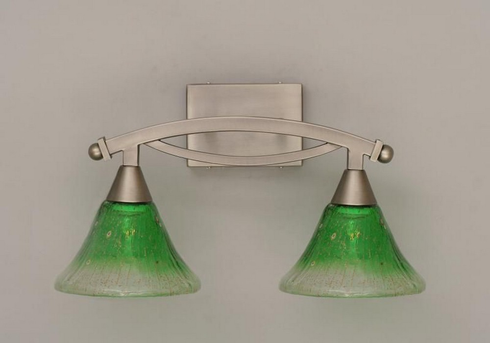 Toltec Lighting-172-BN-753-Bow - 2 Light Bath Bar-10.5 Inches Tall and 9.5 Inches Wide Brushed Nickel Kiwi Green Crystal Bow - 2 Light Bath Bar-10.5 Inches Tall and 9.5 Inches Wide