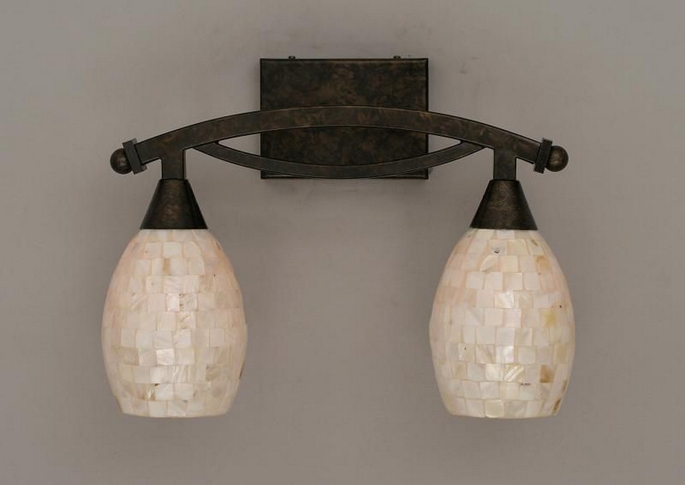 Toltec Lighting-172-BRZ-406-Bow - 2 Light Bath Bar-12.25 Inches Tall and 8.5 Inches Wide Bronze Ivory Glaze Seashell Black Copper Finish with Ivory Glaze Seashell Glass