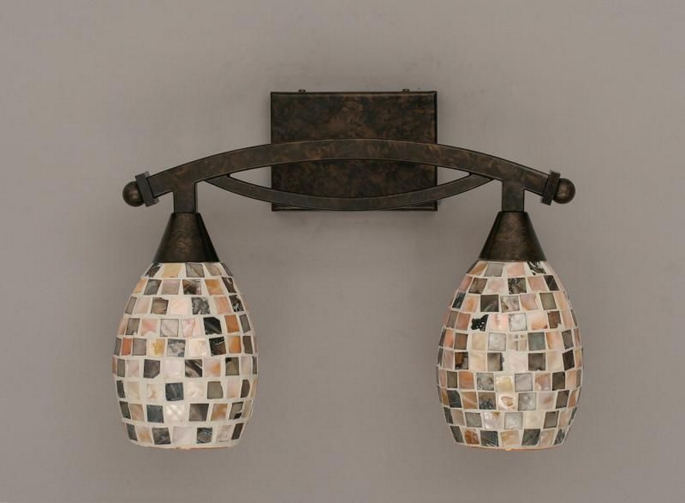 Toltec Lighting-172-BRZ-408-Bow - 2 Light Bath Bar-12.25 Inches Tall and 8.5 Inches Wide Bronze Sea Haze Seashell Black Copper Finish with Ivory Glaze Seashell Glass