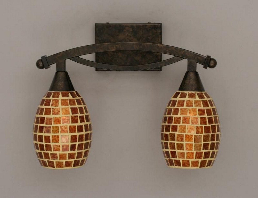 Toltec Lighting-172-BRZ-409-Bow - 2 Light Bath Bar-12.25 Inches Tall and 8.5 Inches Wide Bronze Copper Mosaic Black Copper Finish with Ivory Glaze Seashell Glass