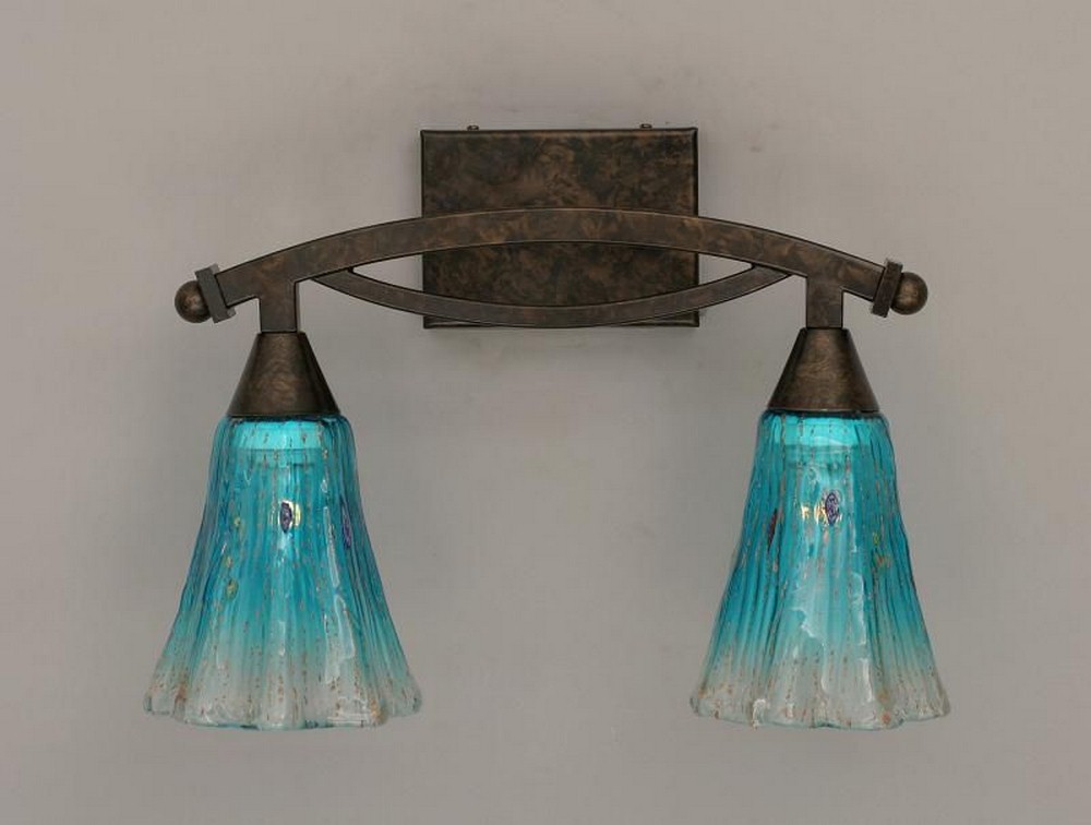 Toltec Lighting-172-BRZ-725-Bow - 2 Light Bath Bar-12.5 Inches Tall and 8.5 Inches Wide Bronze Teal Crystal Bow - 2 Light Bath Bar-12.5 Inches Tall and 8.5 Inches Wide