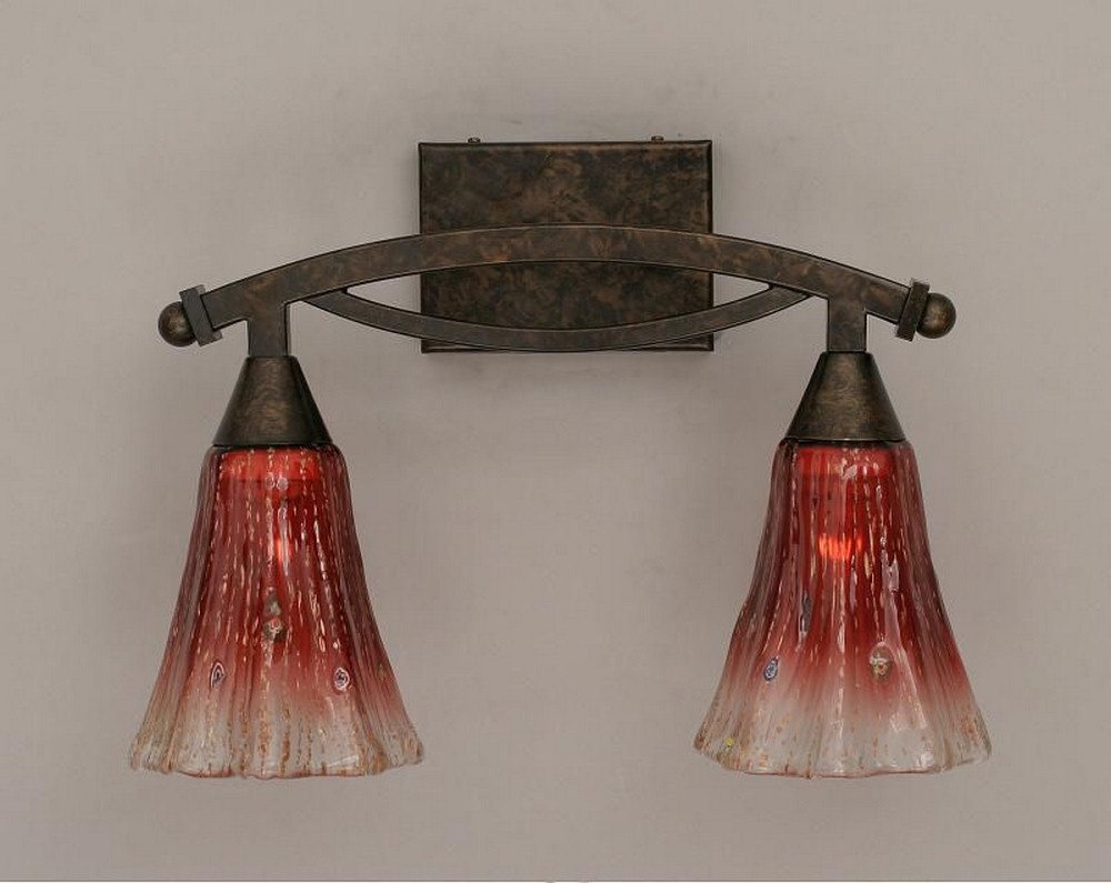 Toltec Lighting-172-BRZ-726-Bow - 2 Light Bath Bar-12.5 Inches Tall and 8.5 Inches Wide Bronze Raspberry Crystal Bow - 2 Light Bath Bar-12.5 Inches Tall and 8.5 Inches Wide