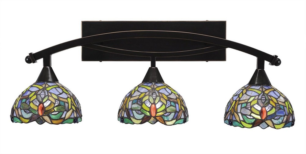 Toltec Lighting-173-BC-9905-Bow - 3 Light Bath Bar-10.75 Inches Tall and Inches Wide Black Copper Kaleidoscope Art Bronze Finish with Kaleidoscope Tiffany Glass