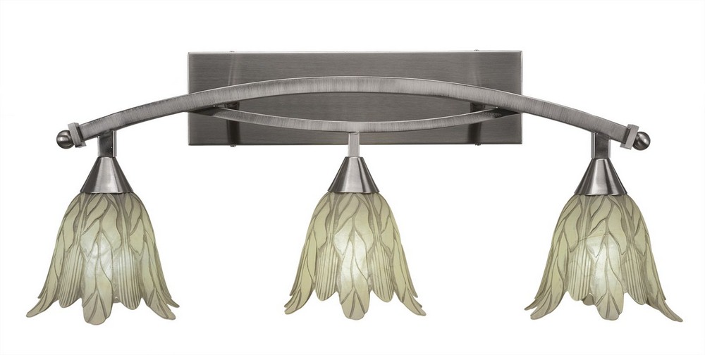 Toltec Lighting-173-BN-1025-Bow - 3 Light Bath Bar-11.75 Inches Tall and Inches Wide Brushed Nickel Vanilla Leaf Black Copper Finish with Vanilla Leaf Glass