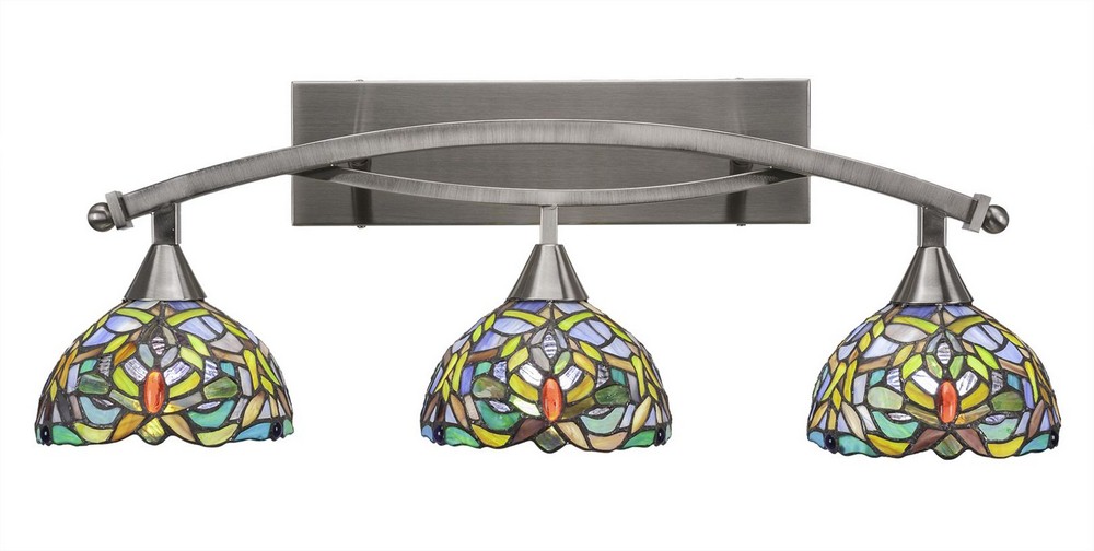 Toltec Lighting-173-BN-9905-Bow - 3 Light Bath Bar-10.75 Inches Tall and Inches Wide Brushed Nickel Kaleidoscope Art Bronze Finish with Kaleidoscope Tiffany Glass