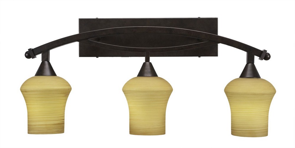 Toltec Lighting-173-BRZ-680-Bow - 3 Light Bath Bar-12.75 Inches Tall and Inches Wide Bronze Zilo Cayenne Linen Bronze Finish with Zilo White Linen Glass