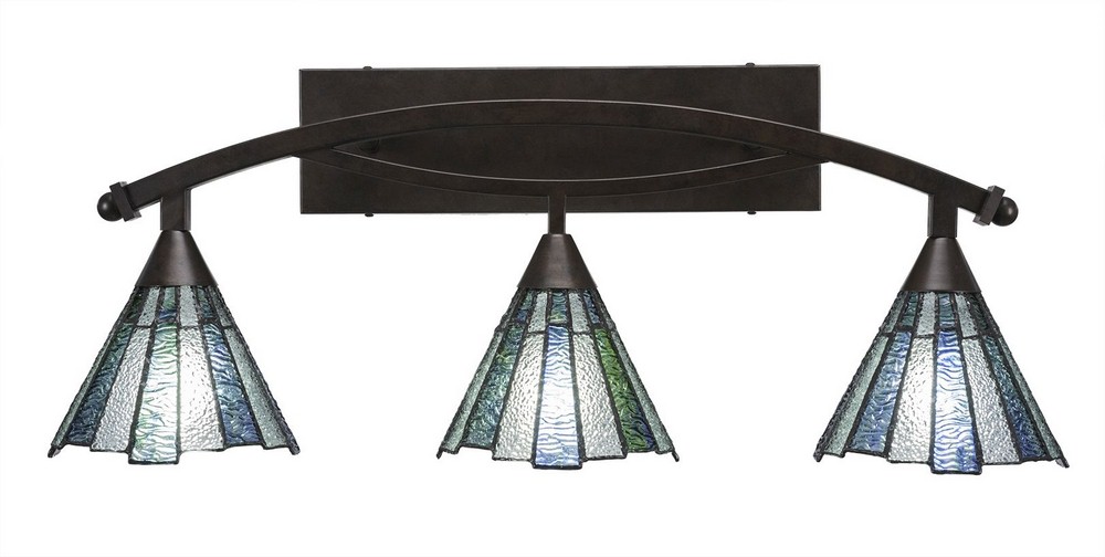 Toltec Lighting-173-BRZ-9325-Bow - 3 Light Bath Bar-11.25 Inches Tall and Inches Wide Bronze Sea Ice Art Bronze Finish with Zion Tiffany Glass