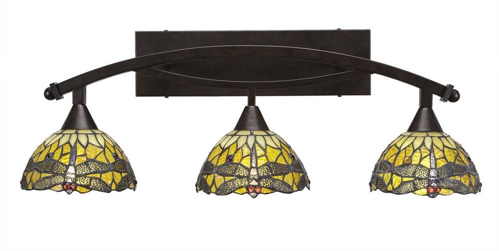 Toltec Lighting-173-BRZ-9465-Bow - 3 Light Bath Bar-10.5 Inches Tall and Inches Wide Bronze Amber Dragonfly Bronze Finish with Amber Dragonfly Tiffany Glass