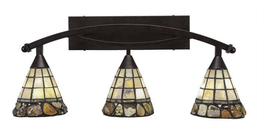 Toltec Lighting-173-BRZ-9735-Bow - 3 Light Bath Bar-12.5 Inches Tall and Inches Wide Bronze Cobblestone Art Bronze Finish with Cobblestone Tiffany Glass