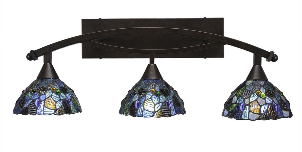 Toltec Lighting-173-BRZ-9955-Bow - 3 Light Bath Bar-10.25 Inches Tall and Inches Wide Bronze Blue Mosaic Art Bronze Finish with Blue Mosaic Tiffany Glass