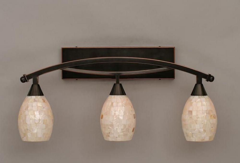 Toltec Lighting-173-BC-406-Bow - 3 Light Bath Bar-12.75 Inches Tall and 8.25 Inches Wide Black Copper Ivory Glaze Seashell Bronze Finish with Ivory Glaze Seashell Glass