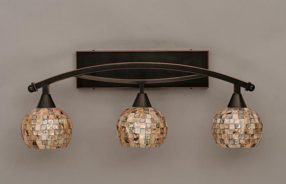 Toltec Lighting-173-BC-407-Bow - 3 Light Bath Bar-11.25 Inches Tall and 9 Inches Wide Black Copper Sea Mist Seashell Bronze Finish with Mystic Seashell Glass