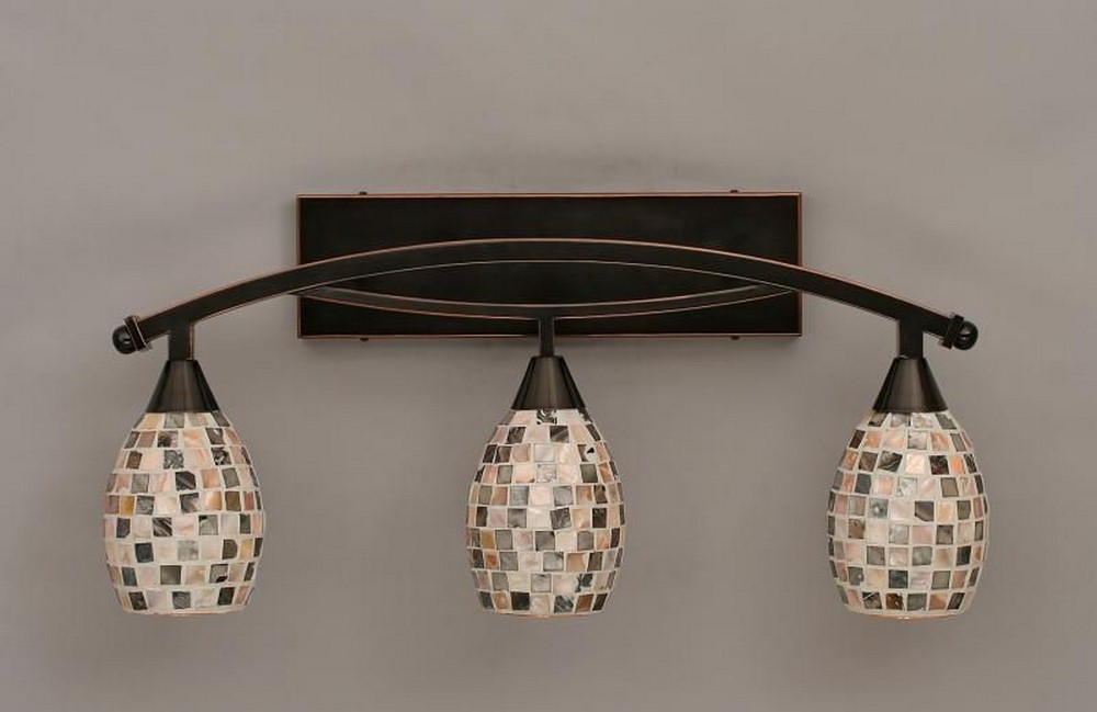 Toltec Lighting-173-BC-408-Bow - 3 Light Bath Bar-12.75 Inches Tall and 8.25 Inches Wide Black Copper Sea Haze Seashell Bronze Finish with Ivory Glaze Seashell Glass