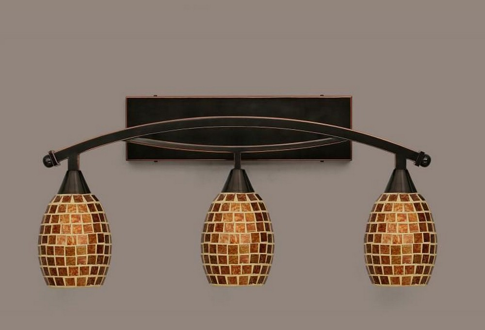 Toltec Lighting-173-BC-409-Bow - 3 Light Bath Bar-12.75 Inches Tall and 8.25 Inches Wide Black Copper Copper Mosaic Bronze Finish with Ivory Glaze Seashell Glass