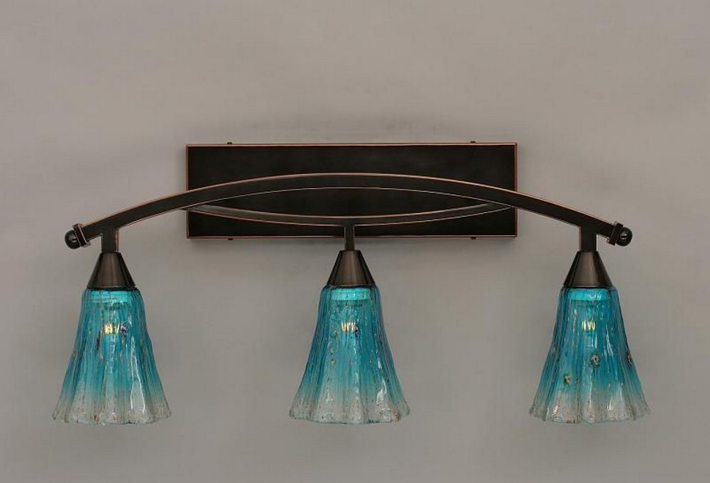 Toltec Lighting-173-BC-725-Bow - 3 Light Bath Bar-13 Inches Tall and 8.75 Inches Wide Black Copper Teal Crystal Bow - 3 Light Bath Bar-13 Inches Tall and 8.75 Inches Wide