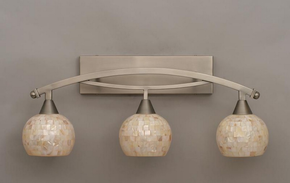 Toltec Lighting-173-BN-405-Bow - 3 Light Bath Bar-11.25 Inches Tall and 9 Inches Wide Brushed Nickel Mystic Seashell Bronze Finish with Mystic Seashell Glass