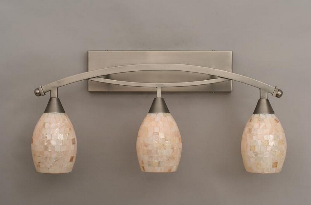 Toltec Lighting-173-BN-406-Bow - 3 Light Bath Bar-12.75 Inches Tall and 8.25 Inches Wide Brushed Nickel Ivory Glaze Seashell Bronze Finish with Ivory Glaze Seashell Glass