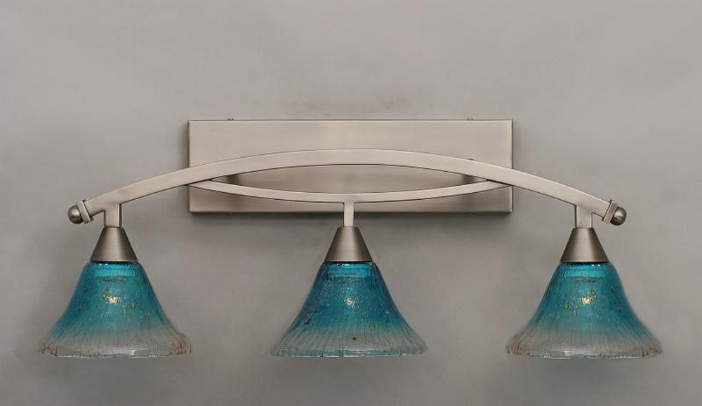 Toltec Lighting-173-BN-458-Bow - 3 Light Bath Bar-11.25 Inches Tall and 10 Inches Wide Brushed Nickel Teal Crystal Bow - 3 Light Bath Bar-11.25 Inches Tall and 10 Inches Wide