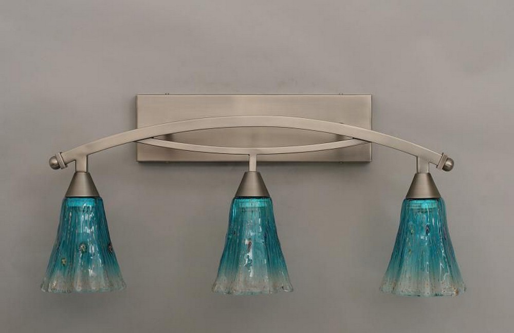 Toltec Lighting-173-BN-725-Bow - 3 Light Bath Bar-13 Inches Tall and 8.75 Inches Wide Brushed Nickel Teal Crystal Bow - 3 Light Bath Bar-13 Inches Tall and 8.75 Inches Wide